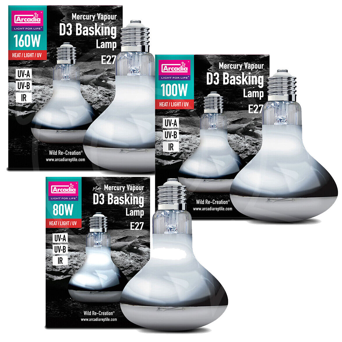 Arcadia D3 UV Basking Lampe E27 – 80, 100 Oder 16 Produktbild-Vorschau 2